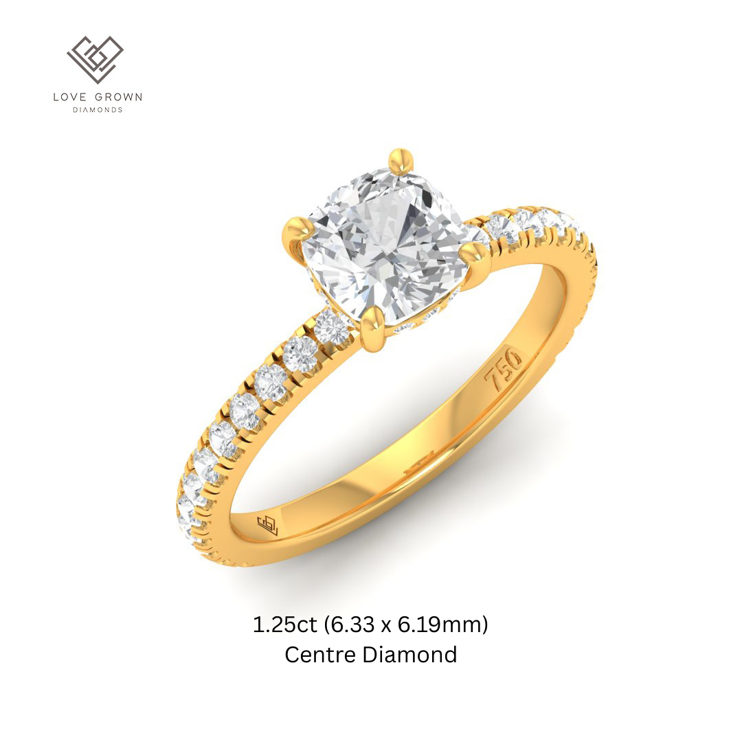 Chloé Cushion Cut Diamond Engagement Ring with Diamond Hidden Halo and Diamond Band