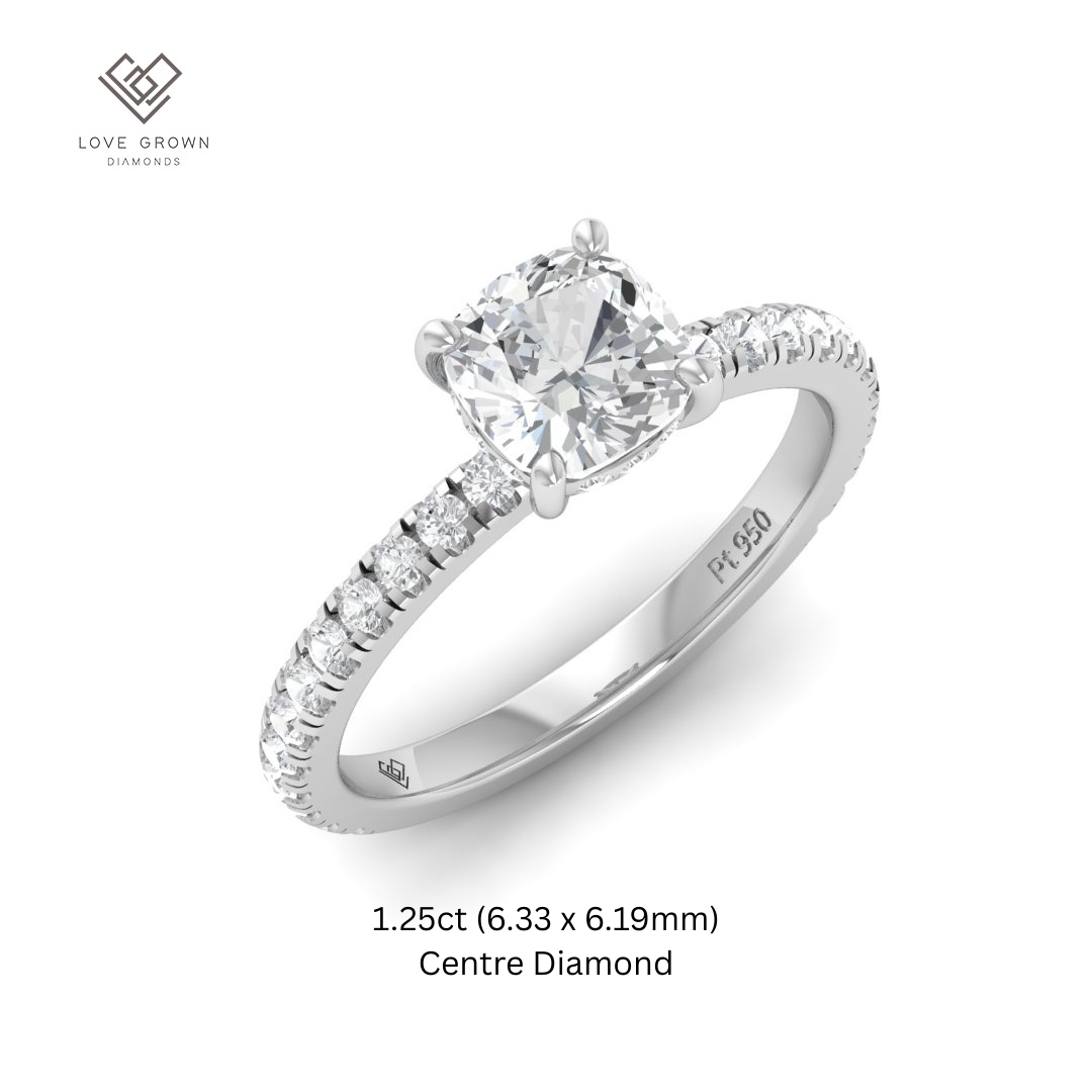Chloé Cushion Cut Diamond Engagement Ring with Diamond Hidden Halo and Diamond Band