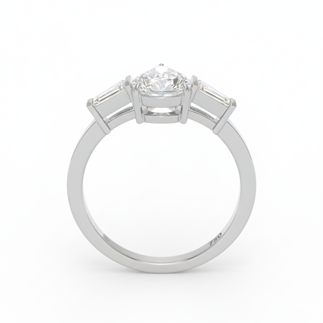 Mary Pear Cut Diamond Engagement Ring With Tapering Baguettes Cut Side Diamonds