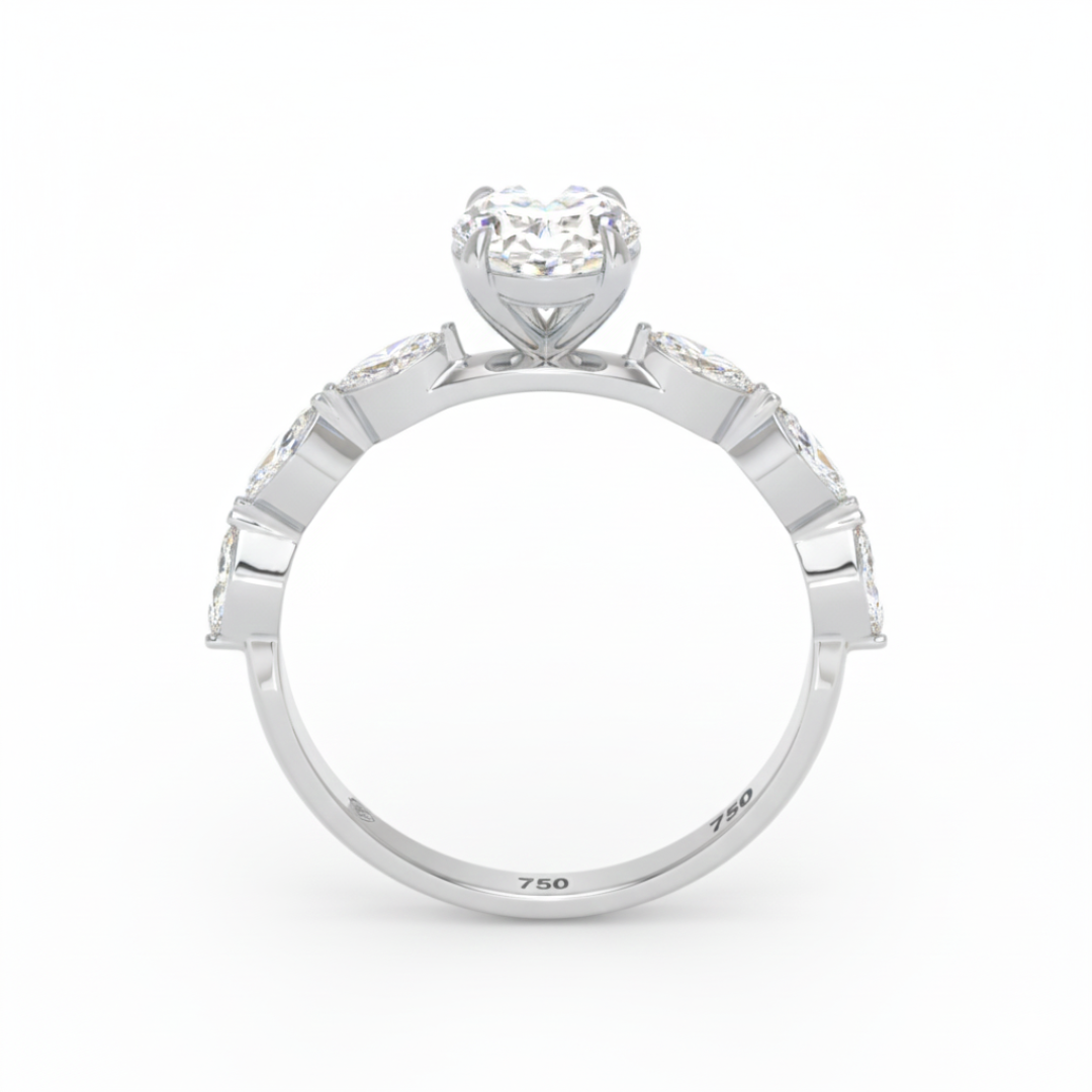 Kasandra Oval Cut Diamond Engagement Ring With A Marquise Cut Diamond Band