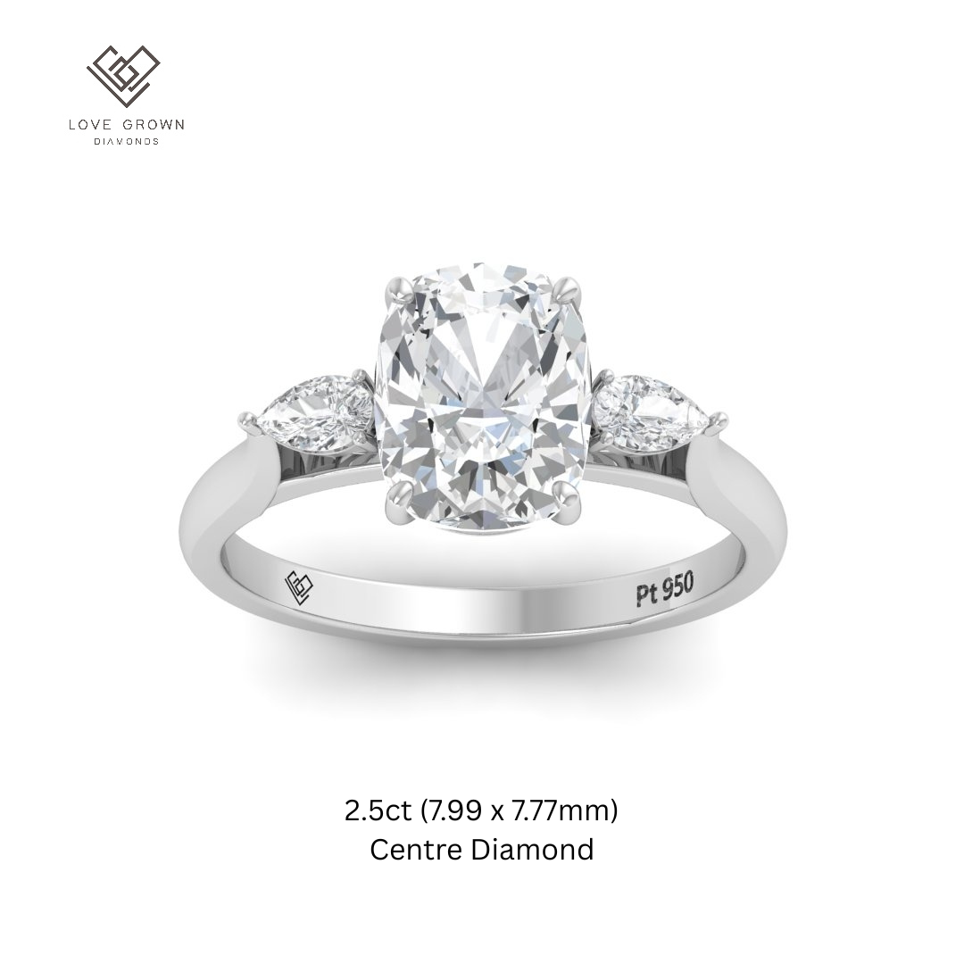 Sofia Cushion Cut Diamond Engagement Ring With A Pear Cut Side Diamonds
