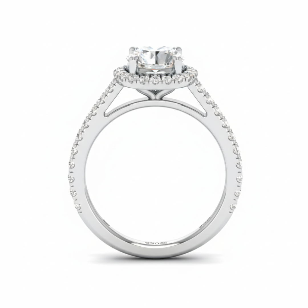 Bella Round Cut Diamond Engagement Ring with Diamond Halo & Diamond Band
