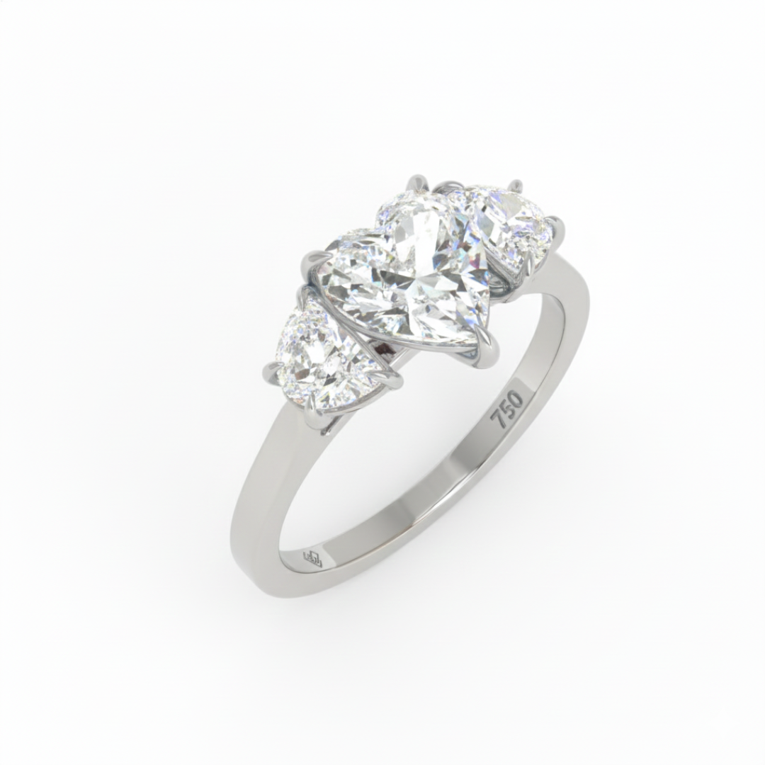 Kamala Heart Cut Diamond Engagement Ring with Half Moon Cut Side Diamonds