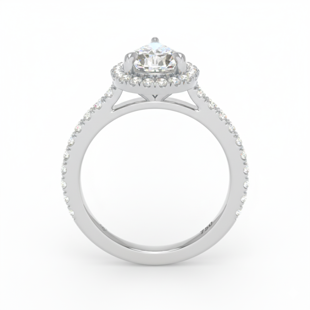 Bella Pear Cut Diamond Engagement Ring with Diamond Halo & Diamond Band