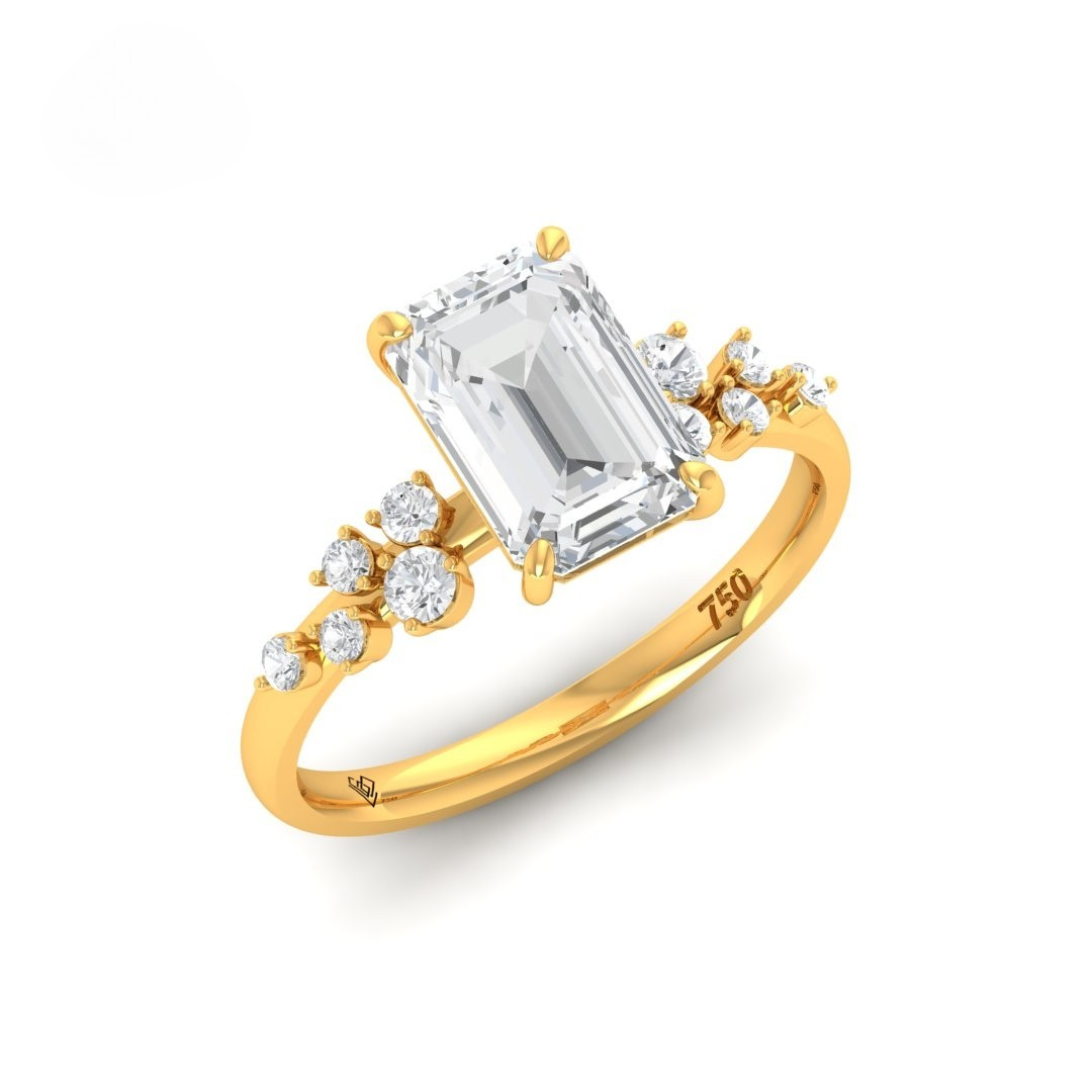 Layla Emerald Cut Diamond Engagement Ring with Accent Band