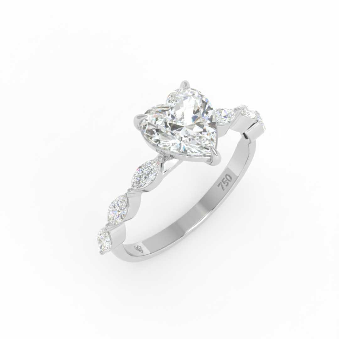 Kasandra Heart Cut Diamond Engagement RIng With A Marquise Cut Diamond Band