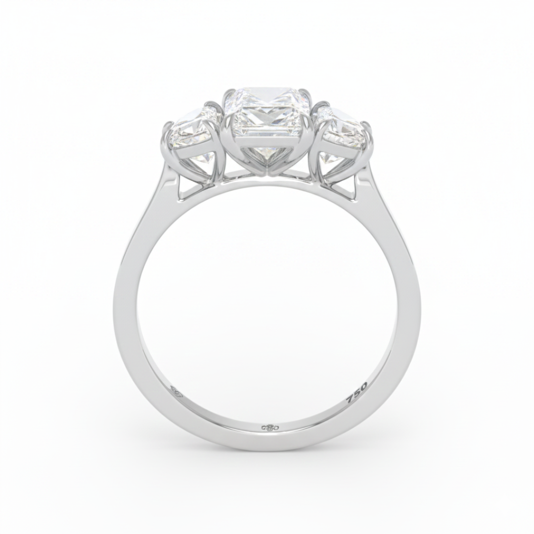 Kamala Radiant Cut Diamond Engagement Ring With Half Moon Cut Side Diamond