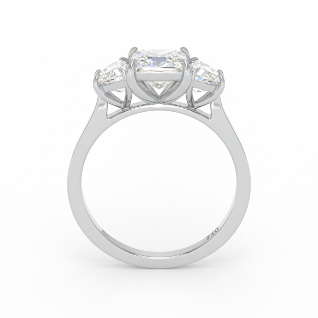 Kamala Princess Cut Diamond Engagement Ring with Half Moon Sides