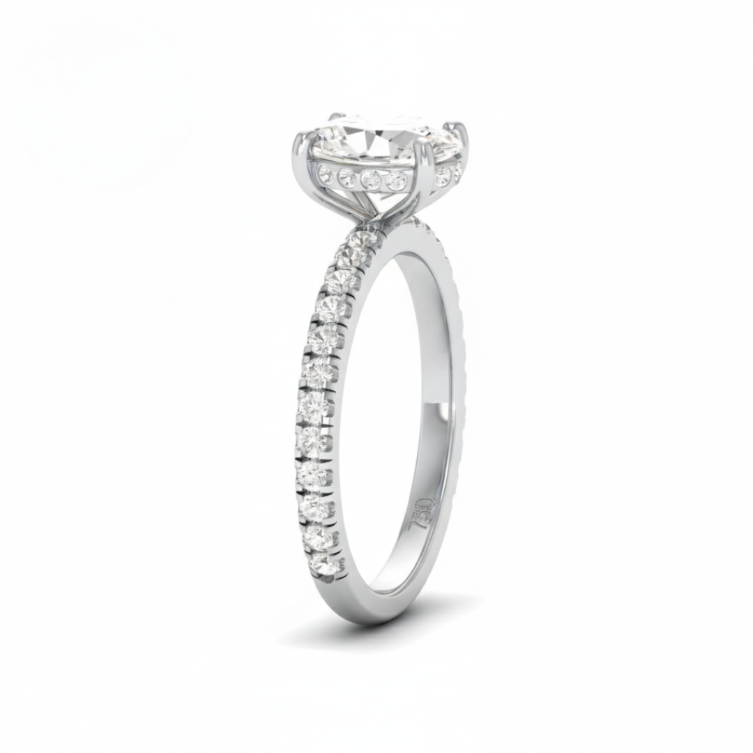 Chloé Oval Cut Diamond Engagement Ring with Diamond Hidden Halo and Diamond Band