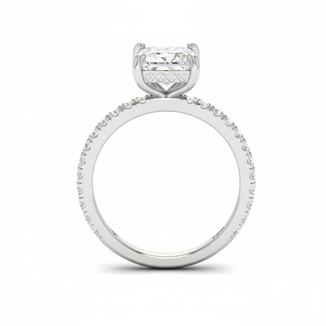 Chloé Princess Cut Diamond Engagement Ring with Diamond Hidden Halo and Diamond Band