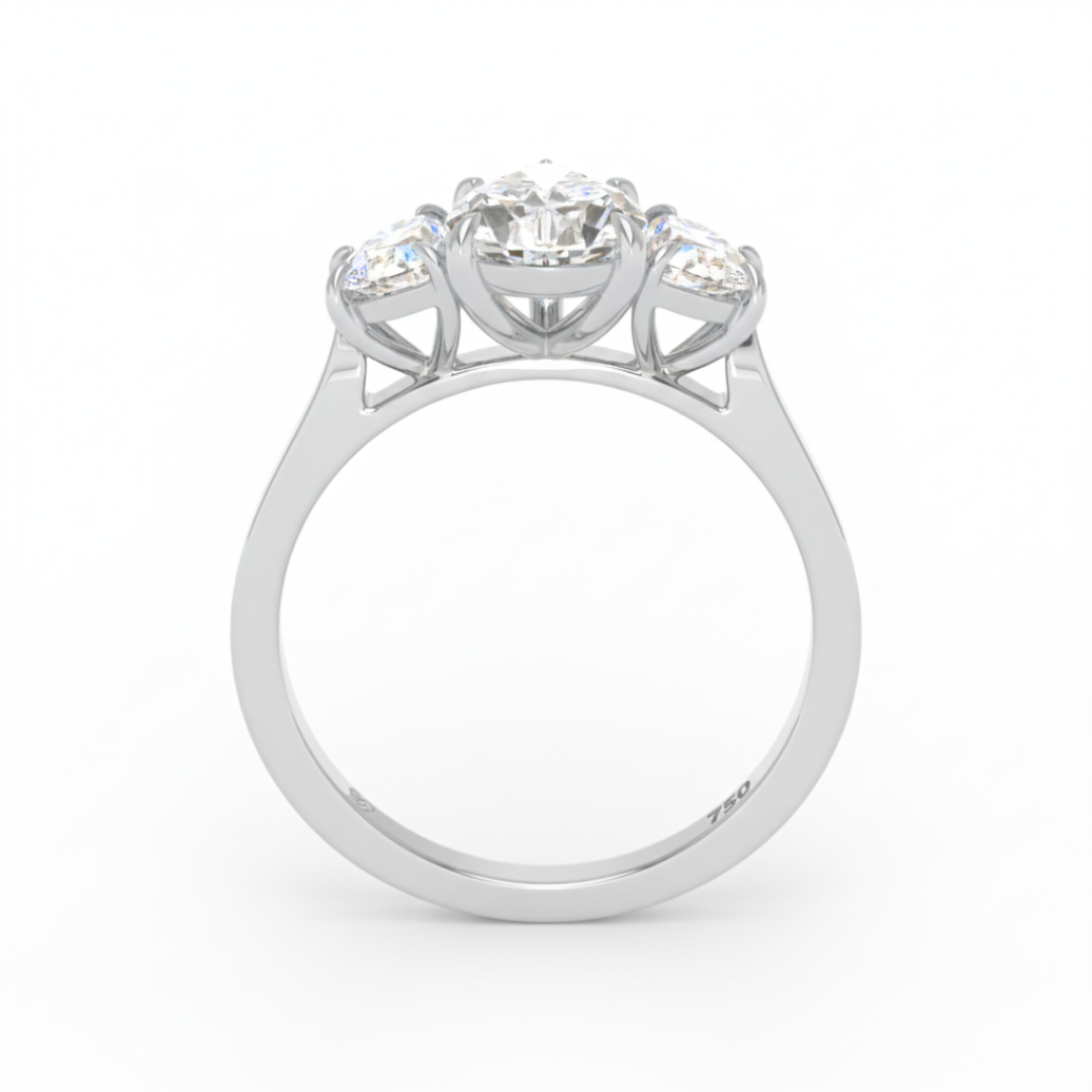 Kamala Pear Cut Diamond Engagement Ring With Half Moon Cut Side Diamonds