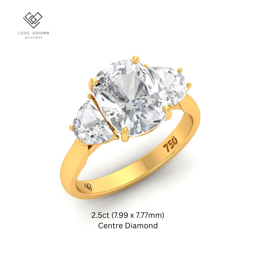 Kamala Cushion Cut Diamond Engagement Ring with Half Moon Cut Side Diamonds