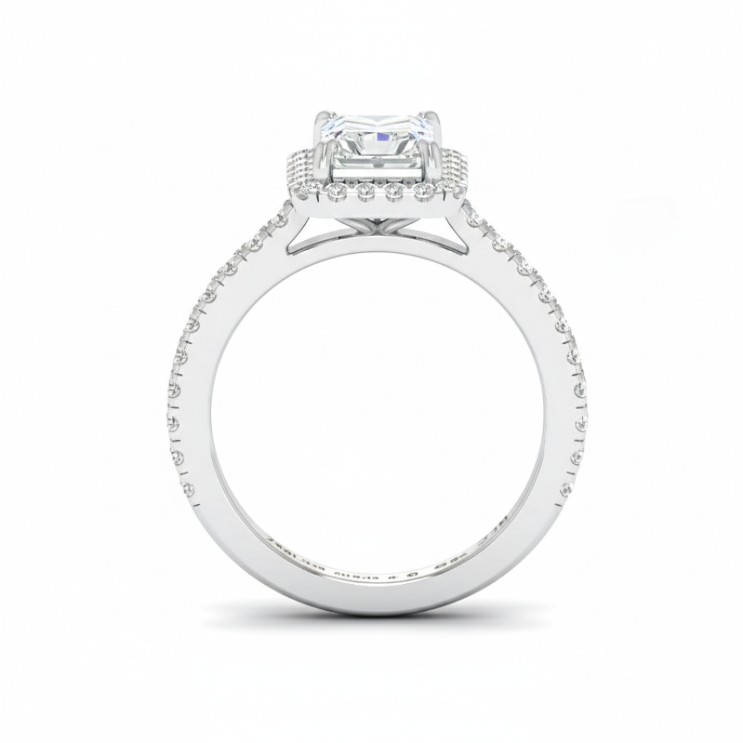 Bella Radiant Cut Diamond Engagement Ring with Diamond Halo & Diamond Band