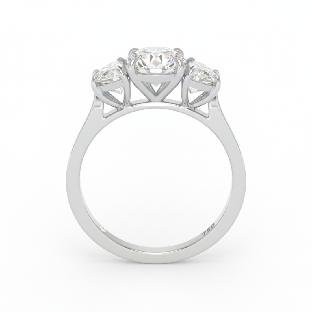 Kamala Round Brilliant Cut Diamond Engagement Ring With Half Moon Cut Side Diamond