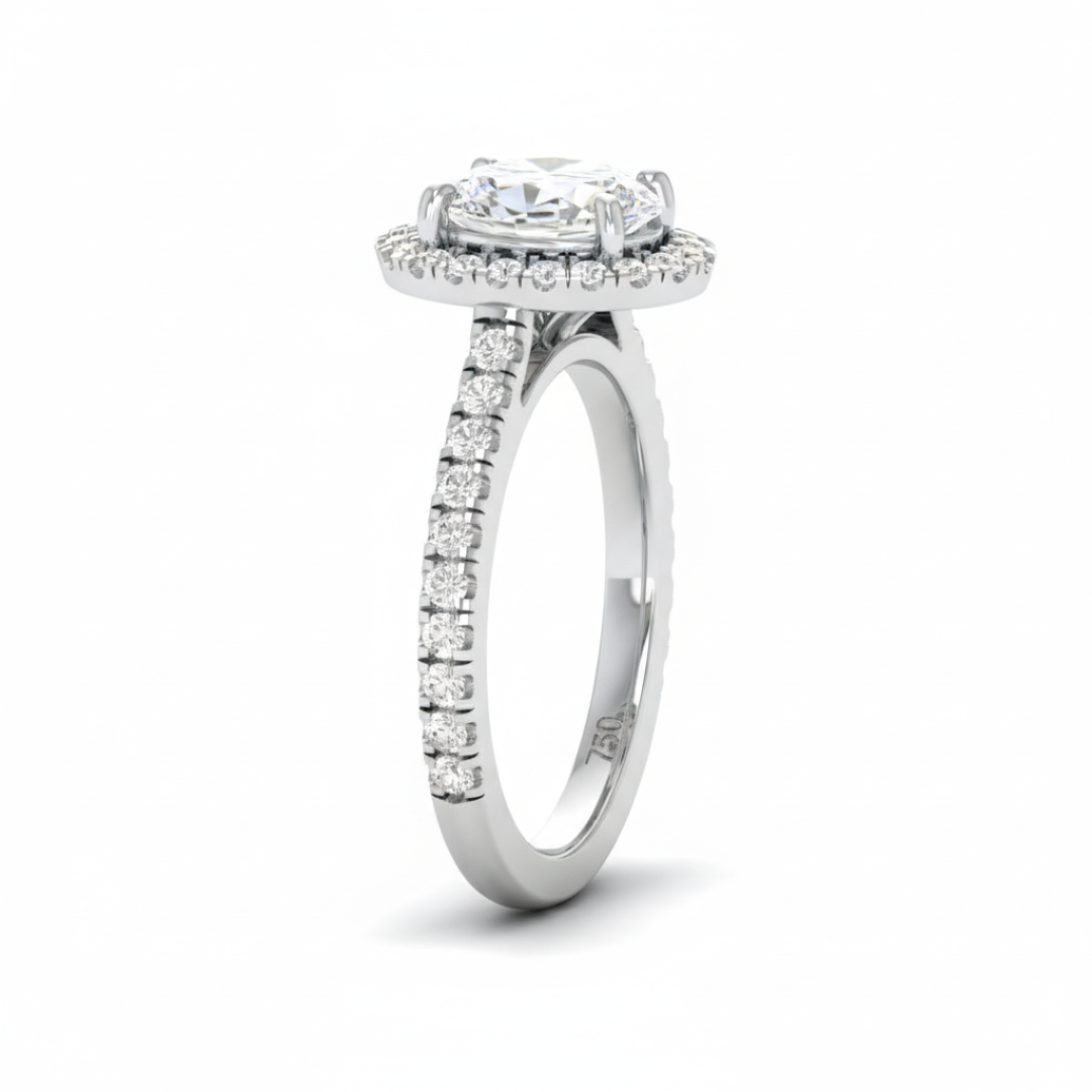 Bella Oval Cut Diamond Engagement Ring with Diamond Halo & Diamond Band