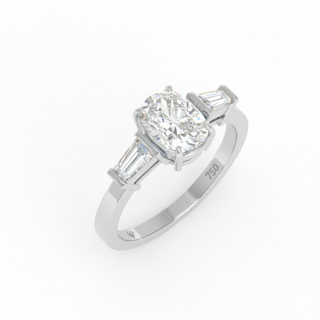 Mary Cushion Cut Diamond Engagement Ring with Tapering Baguette Cut Side Diamonds
