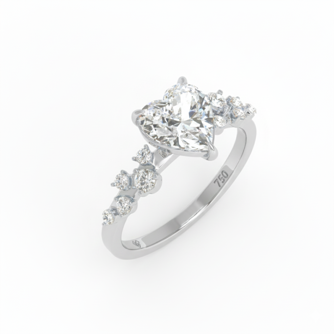Layla Heart Cut Diamond Engagement Ring with Diamond Accent Band
