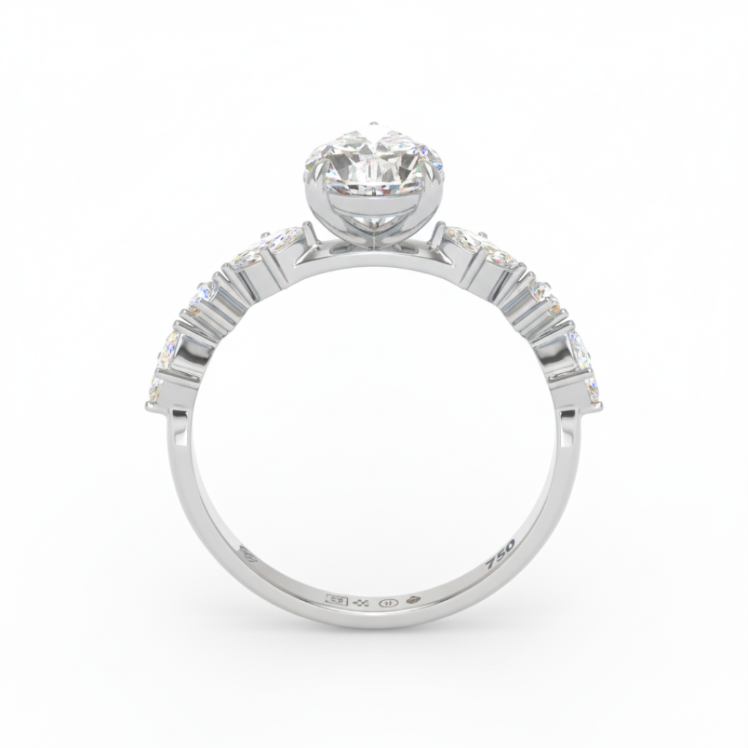 Elizabeth Pear Cut Diamond Engagement Ring With A Marquise And Round Cut Diamond Band