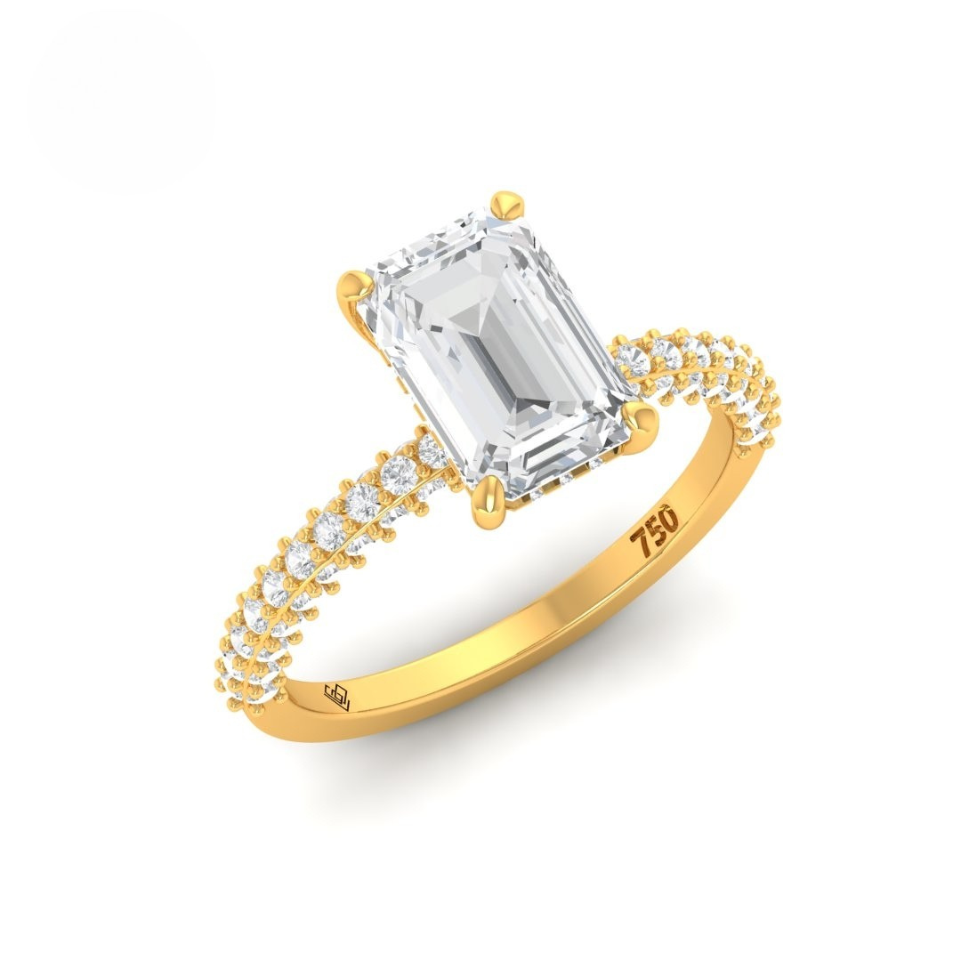 Mia Emerald Cut Diamond Engagement Ring with Diamond Hidden Halo and 3D Diamond Band