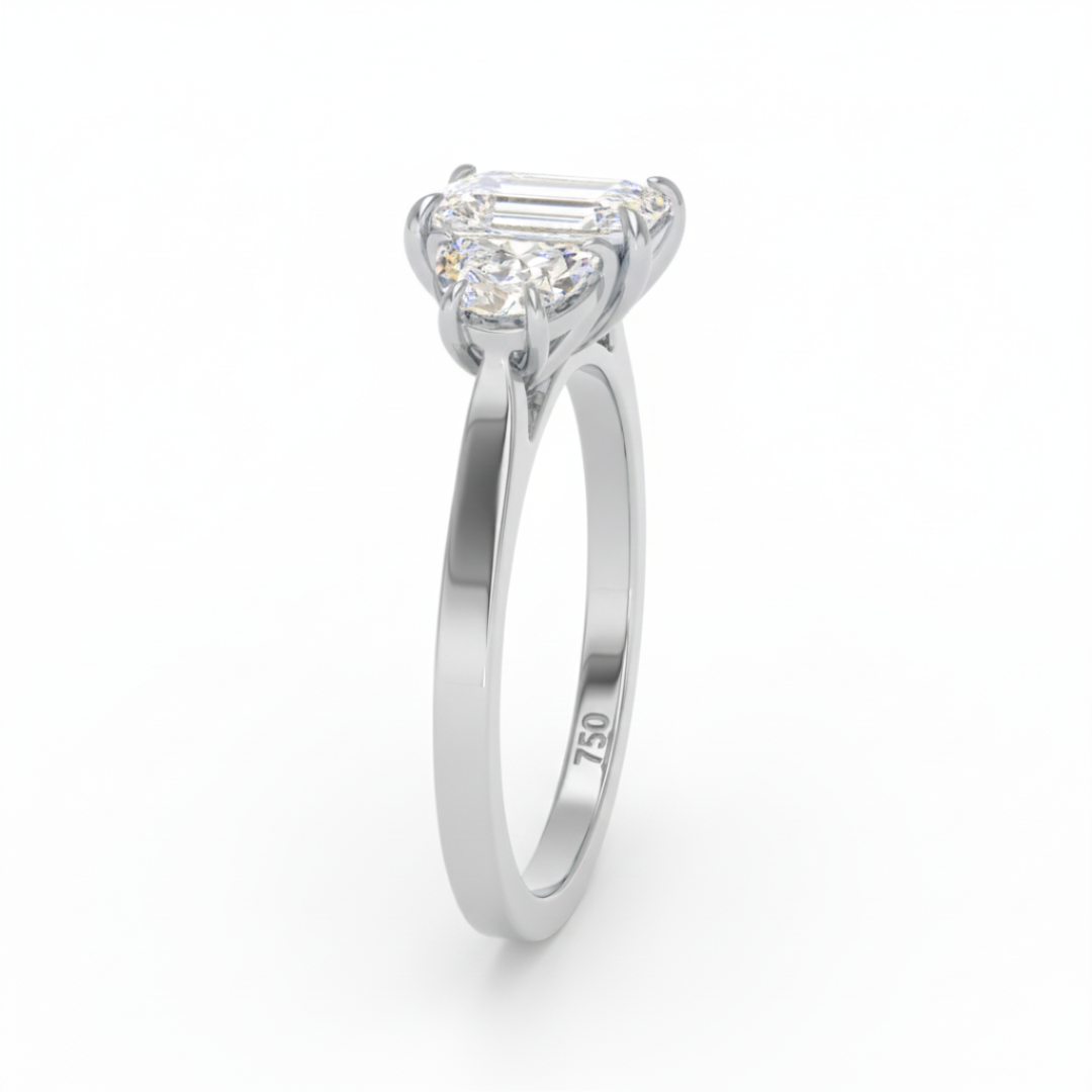 Kamala Emerald Cut Diamond Engagement Ring with Half Moon Cut Sides Diamonds