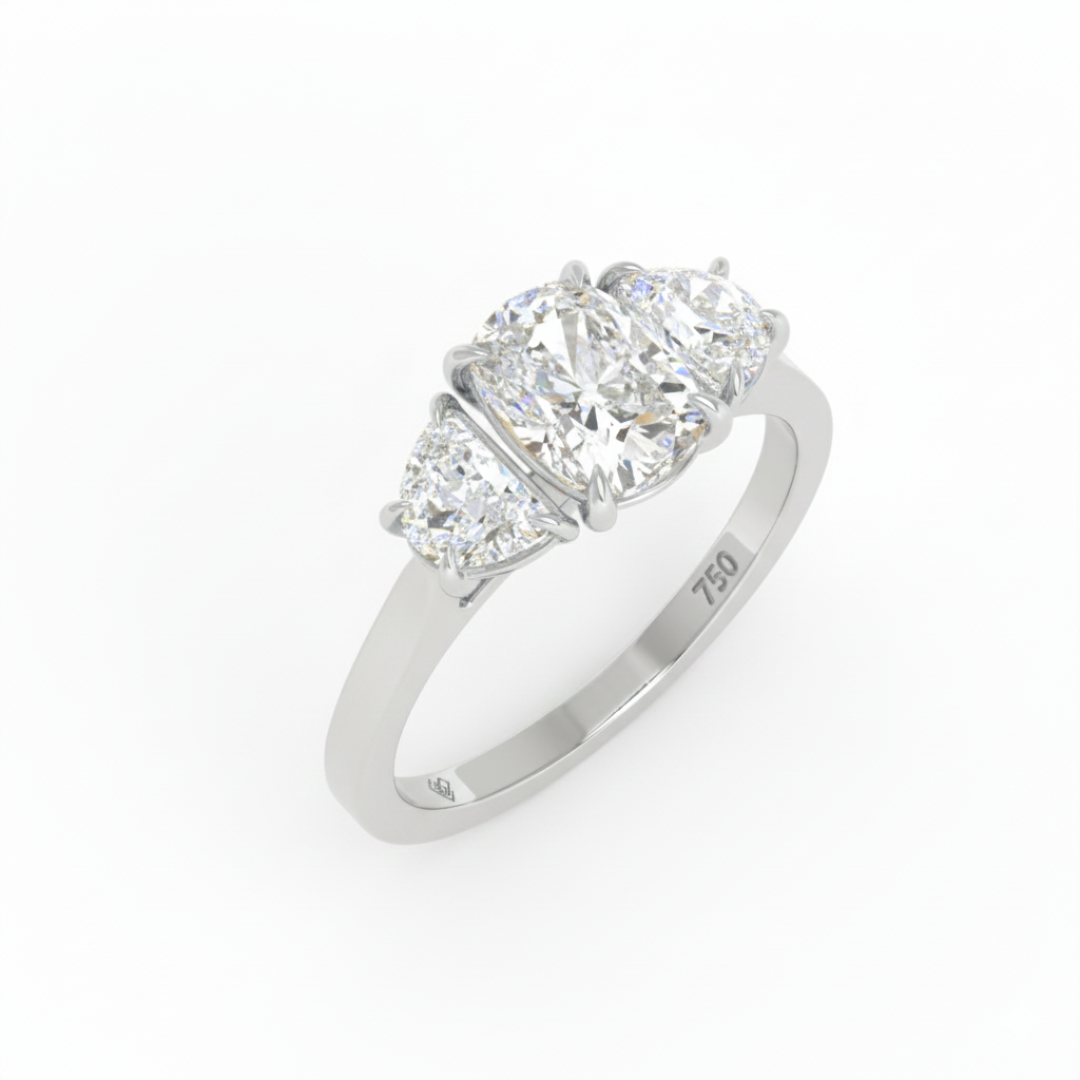 Kamala Cushion Cut Diamond Engagement Ring with Half Moon Cut Side Diamonds