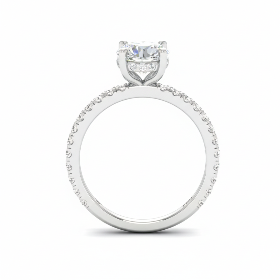 Chloé Round Cut Diamond Engagement Ring with Diamond Hidden Halo and Diamond Band