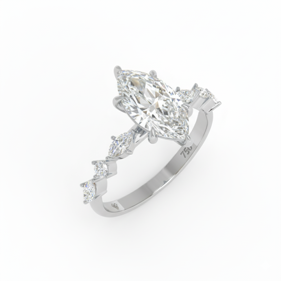 Elizabeth Marquise Cut Diamond Engagement Ring With A Marquise and Round Cut Diamond Band
