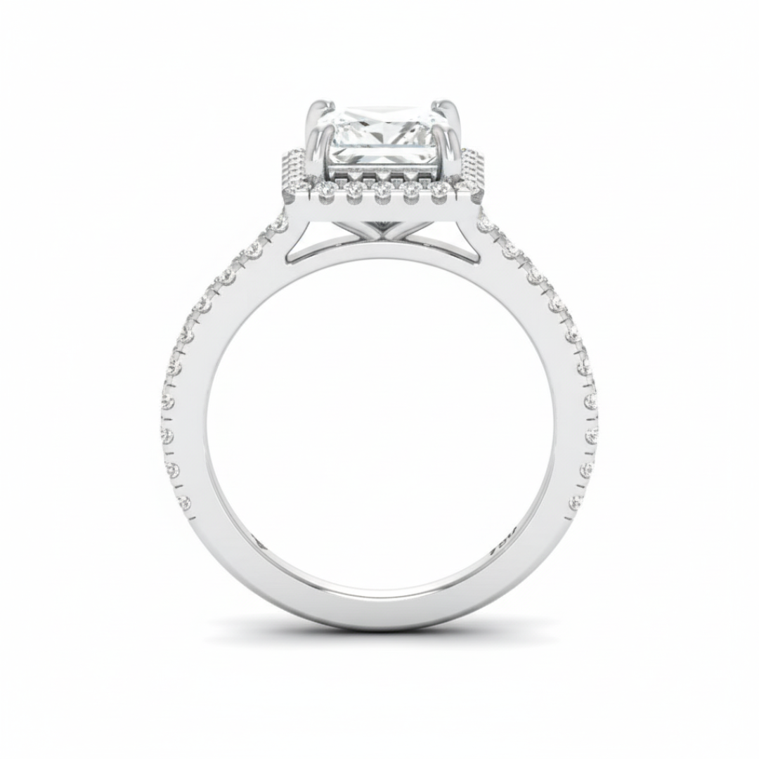 Bella Princess Cut Diamond Engagement Ring with Diamond Halo & Diamond Band