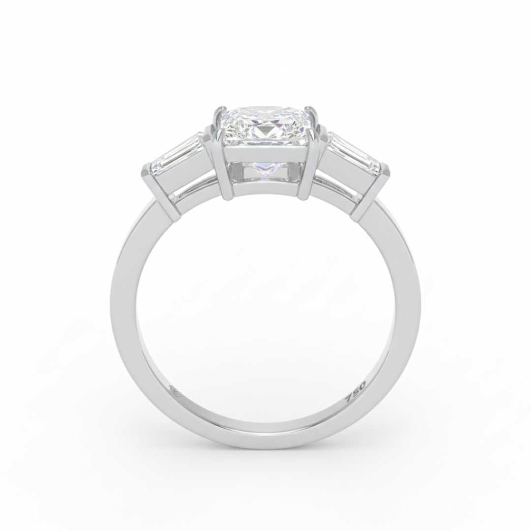 Mary Princess Cut Diamond Engagement Ring With Tapering Baguette Cut Side Diamonds