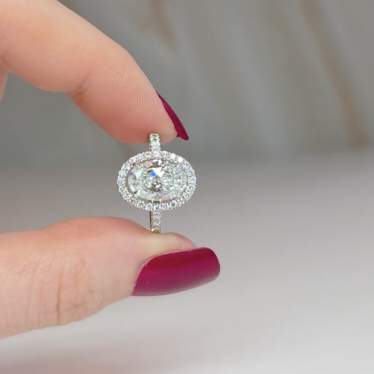 Bella Oval Cut Diamond Engagement Ring with Diamond Halo & Diamond Band