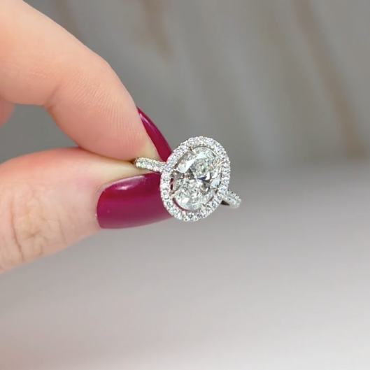 Bella Oval Cut Diamond Engagement Ring with Diamond Halo & Diamond Band