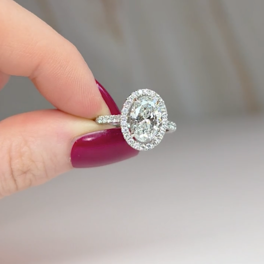 Bella Oval Cut Diamond Engagement Ring with Diamond Halo & Diamond Band