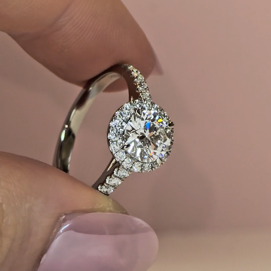 Bella Round Cut Diamond Engagement Ring with Diamond Halo & Diamond Band