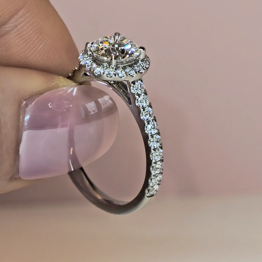 Bella Round Cut Diamond Engagement Ring with Diamond Halo & Diamond Band