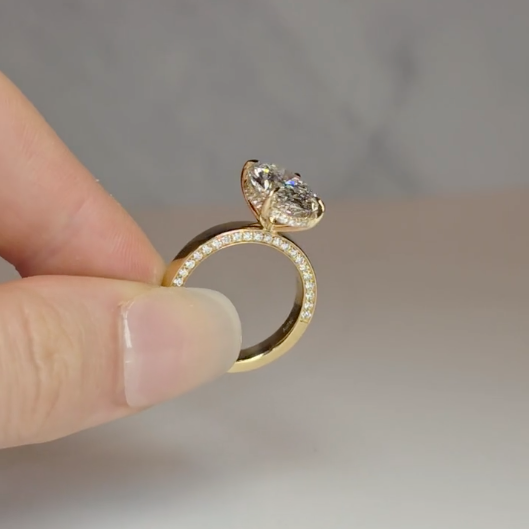 Celeste Oval cut Lab Diamond with Cigar band and half set Diamond Sides & Hidden Halo