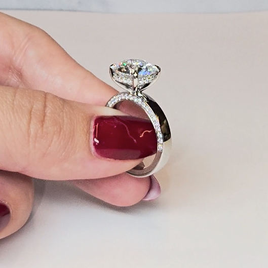Celeste Round cut Lab Diamond with Cigar Band and Half set Diamond Sides & Hidden Halo