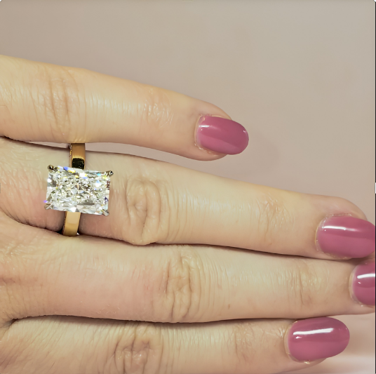 Celeste Radiant cut Lab Diamond with Cigar band and half set Diamond sides & hidden halo