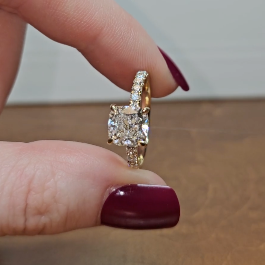 Chloé Cushion Cut Diamond Engagement Ring with Diamond Hidden Halo and Diamond Band
