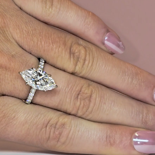 Chloé Marquise Cut Diamond Engagement Ring with Diamond Hidden Halo and Diamond Band