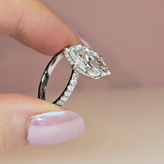 Chloé Marquise Cut Diamond Engagement Ring with Diamond Hidden Halo and Diamond Band