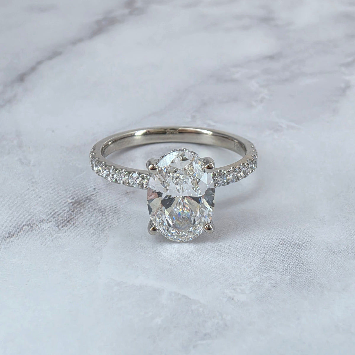 Chloé Oval Cut Diamond Engagement Ring with Diamond Hidden Halo and Diamond Band