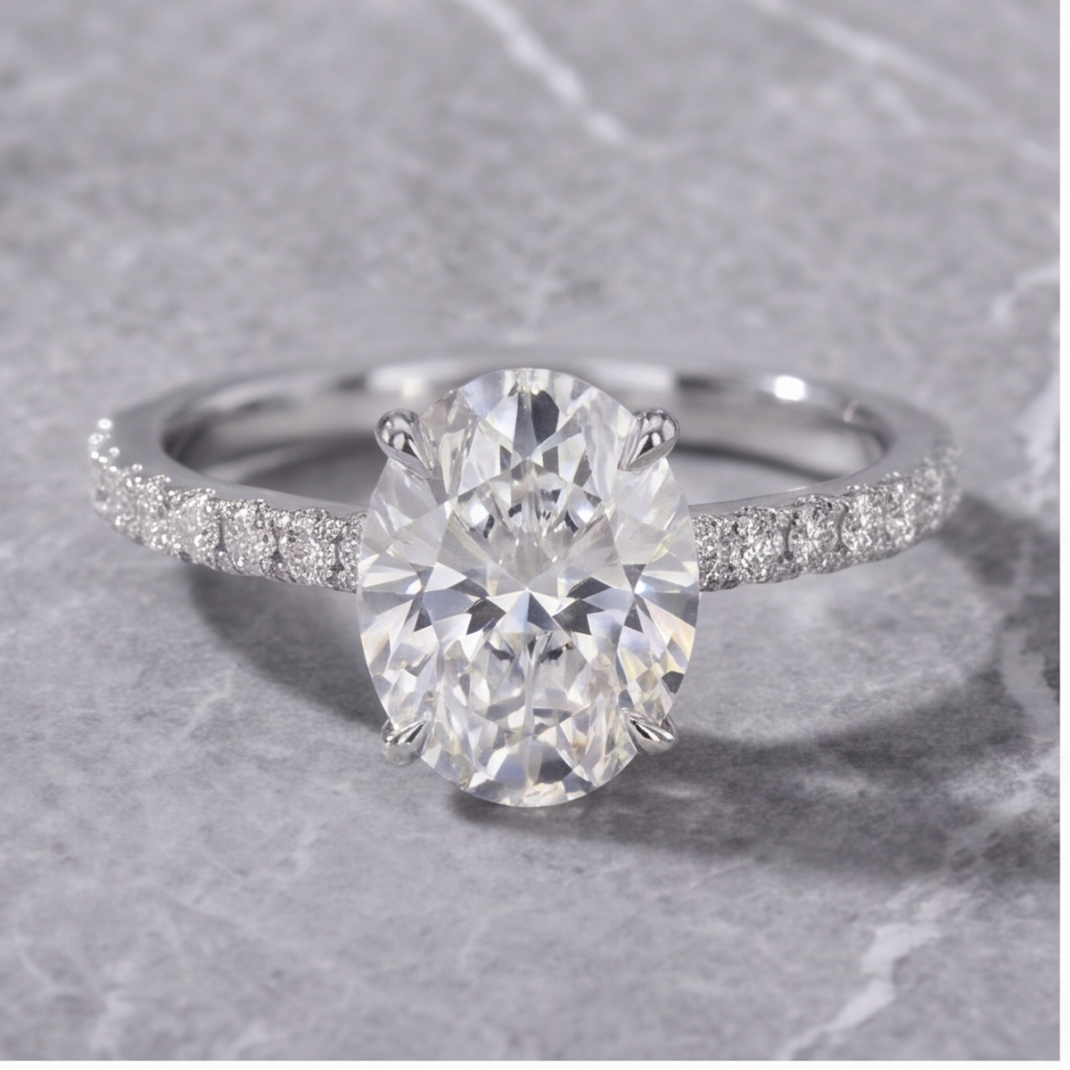 Chloé Oval Cut Diamond Engagement Ring with Diamond Hidden Halo and Diamond Band