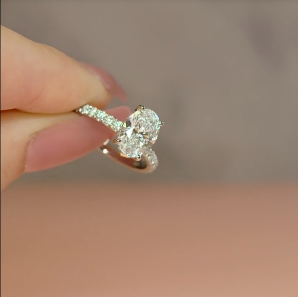 Chloé Oval Cut Diamond Engagement Ring with Diamond Hidden Halo and Diamond Band