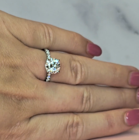 Chloé Round Cut Diamond Engagement Ring with Diamond Hidden Halo and Diamond Band