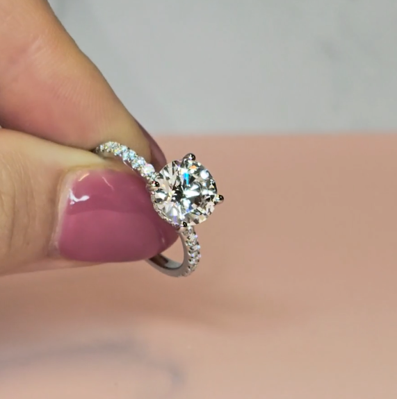 Chloé Round Cut Diamond Engagement Ring with Diamond Hidden Halo and Diamond Band