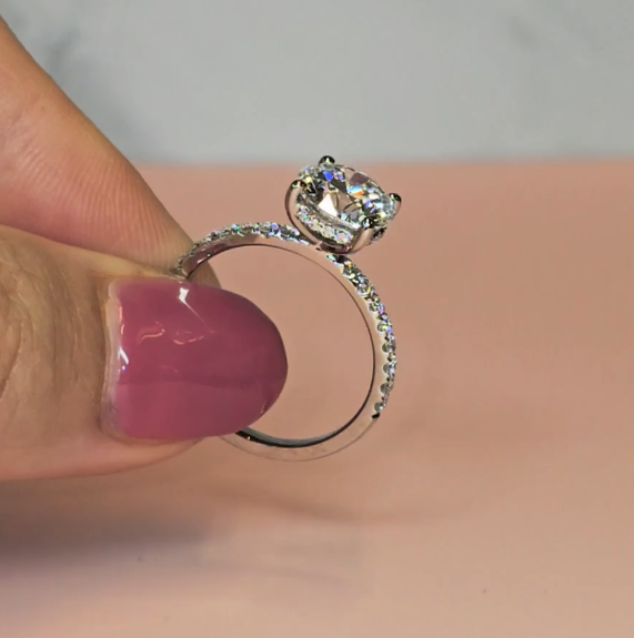 Chloé Round Cut Diamond Engagement Ring with Diamond Hidden Halo and Diamond Band