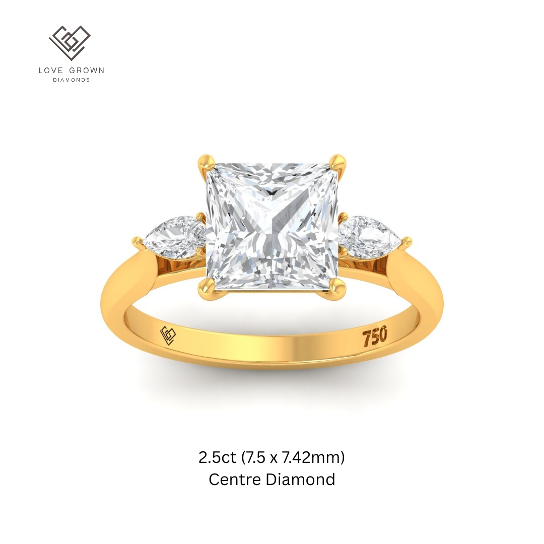 Sofia Princess Cut Diamond Engagement Ring with Pear Side Diamonds in Gold Band.