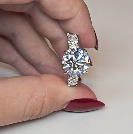 Juliette Round Lab-Grown Diamond Engagement Ring featuring a Half-Set Diamond Band, Hidden Halo, and Pavé U-Shaped Prong Setting