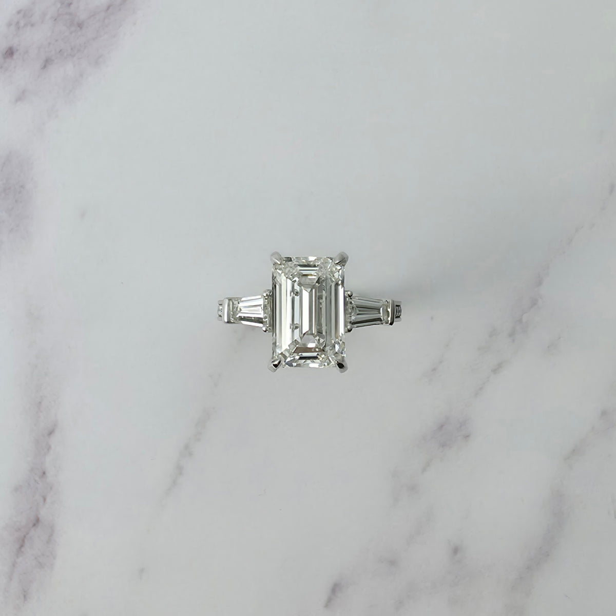 Mary Emerald Cut Diamond Engagement Ring with Tapering Baguette Cut Side Diamonds