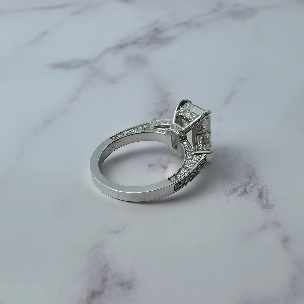 Mary Emerald Cut Diamond Engagement Ring with Tapering Baguette Cut Side Diamonds